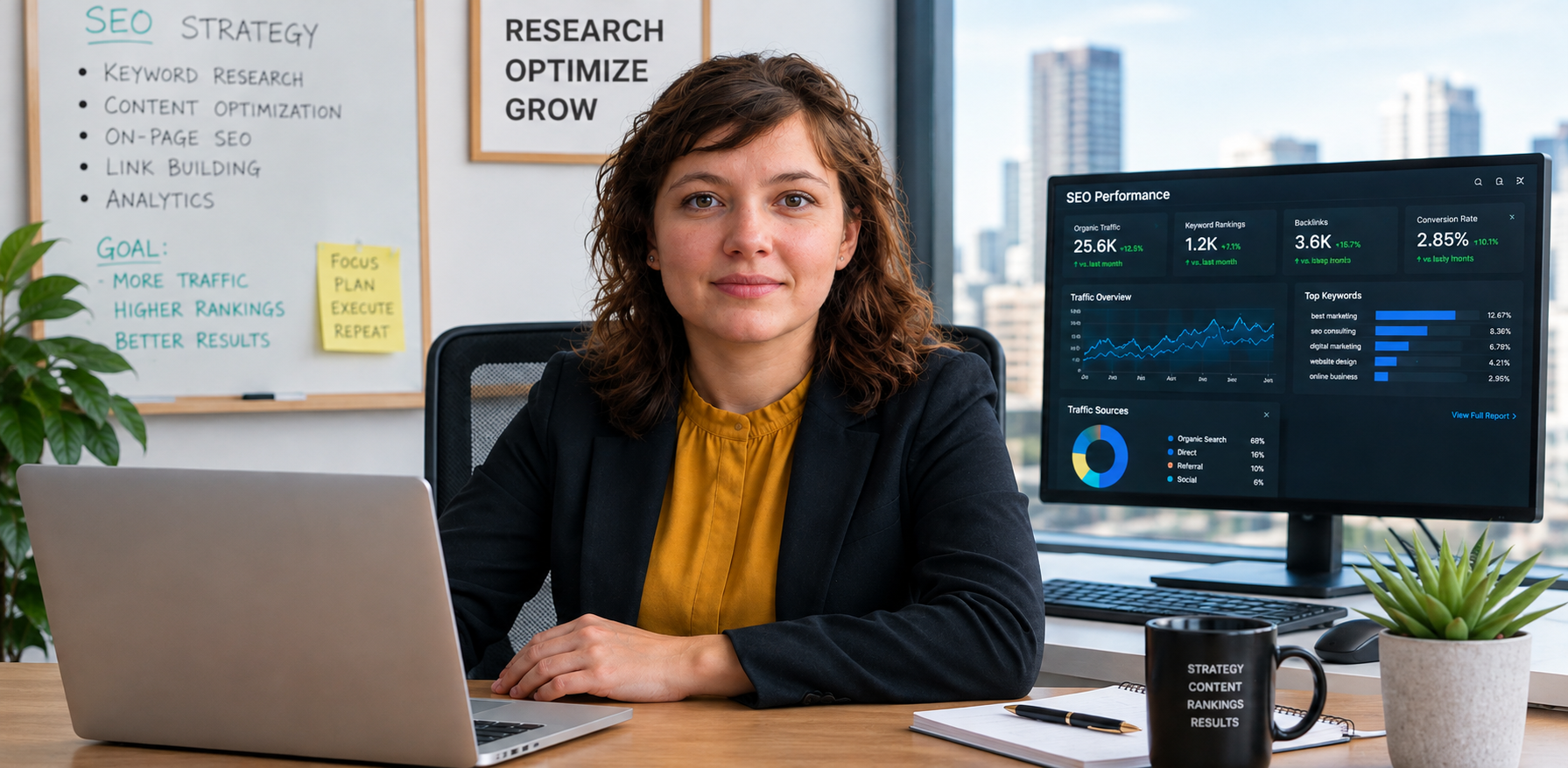 Sarah Dennis working in the SEO office
