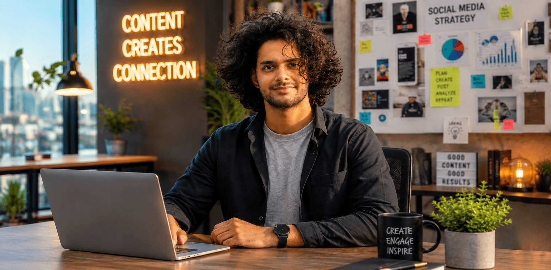 Ian Wasely working in the social media office